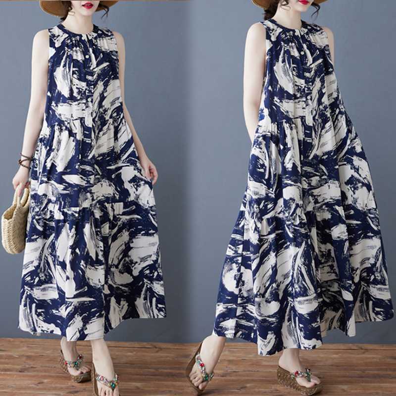 Женское ретро шифоновое свободное платье средней длины