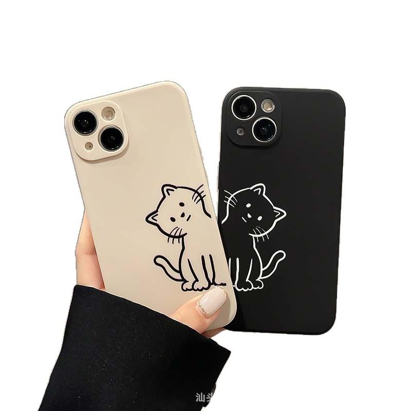 Черно-белая пара котят чехол для телефона совместимый с iPhone, iPhone 11/12/13/14 Pro/15/16 Pro Max мягкий