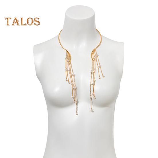 Metal Open Choker Tassel Long Star Imitation Pearl Beads Tassel Collar Clavicle Chain Necklace Chest Body Jewelry For Women