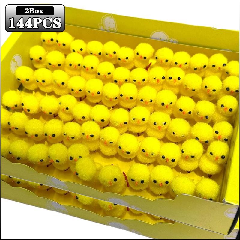 72-216PCS Yellow Cotton Ball Chick Easter Plush Chicken for Holiday Decorations Party Decor Cute Easter Decorations for Kids