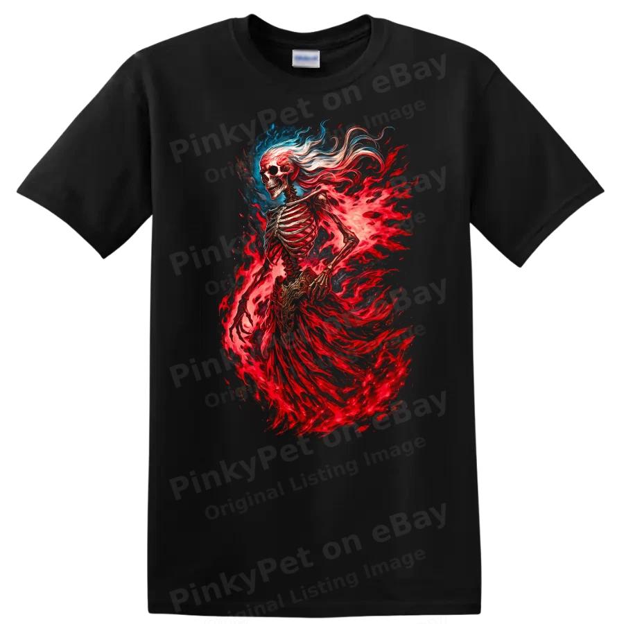 Skeleton Fire Spirit Fantasy T Shirt Graphic Art Halloween Tee