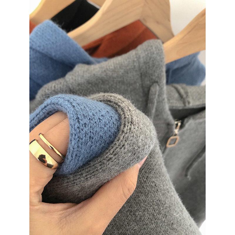 Harajuku однотонный вязаный кардиган женский корейский вариант свитер на молнии с капюшоном ленивый ветер свободные универсальные укороченные топы пальто