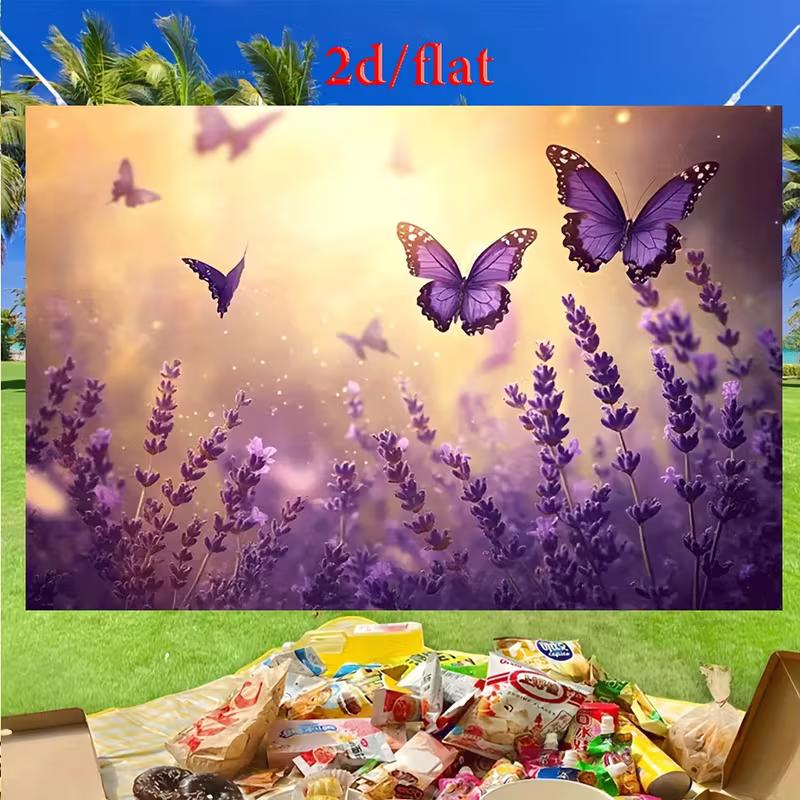 2D Purple Butterfly Lavender Backdrop 2D Flat Party Background