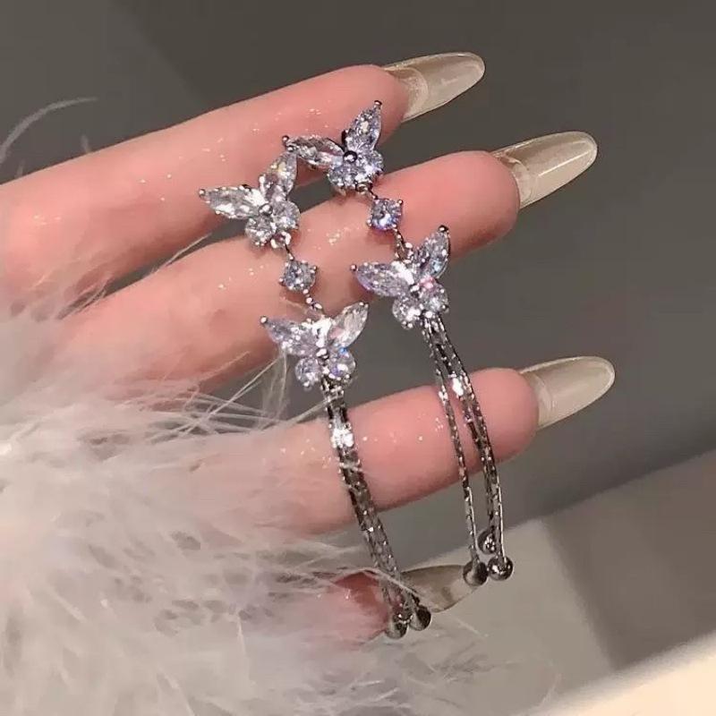 Изысканные серьги-подвески с бабочками из страз: Универсальные, Модные Серьги-подвески для Женщин