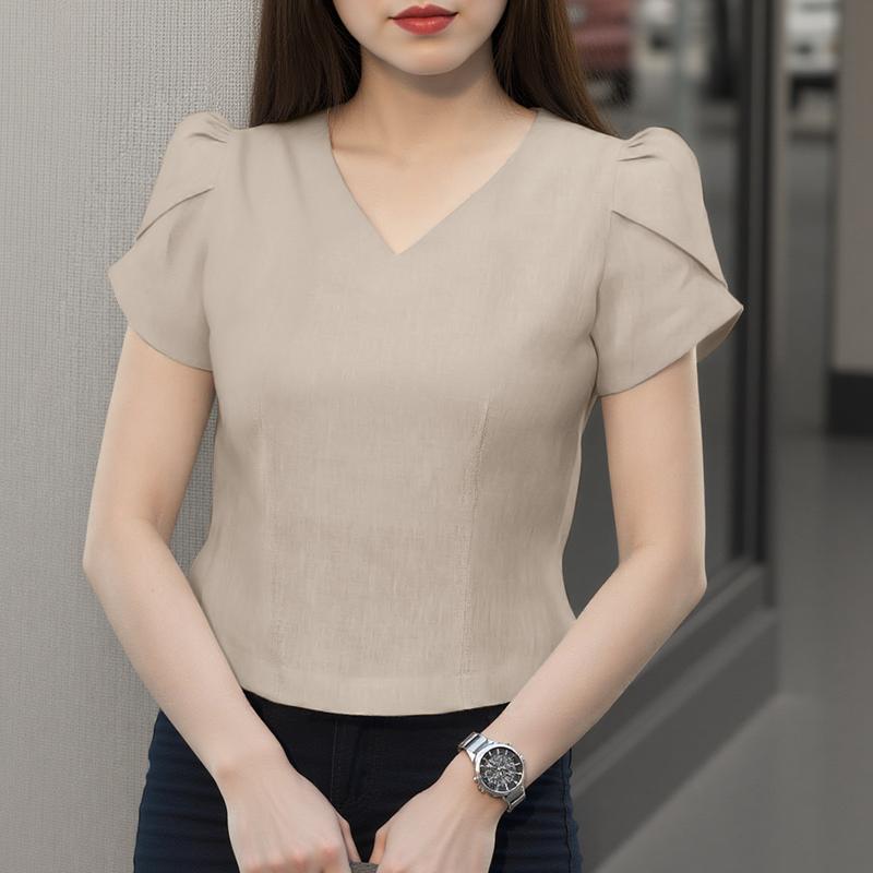 ZANZEA Женская повседневная летняя блузка с коротким рукавом и V-образным вырезом