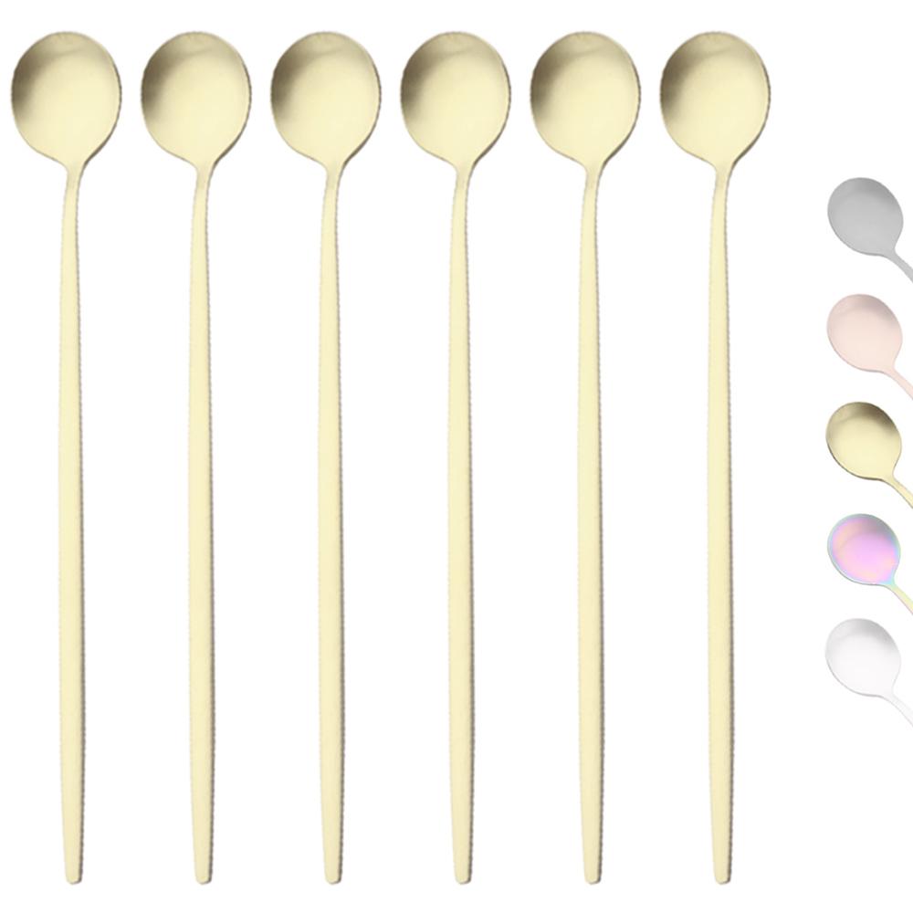 6Pcs Coffee Stirring Spoon Cutlery Set Juice Black Gold Tea Spoon Dinnerware Ice Cream Long Handle Scoop Tableware Kitchen Tools