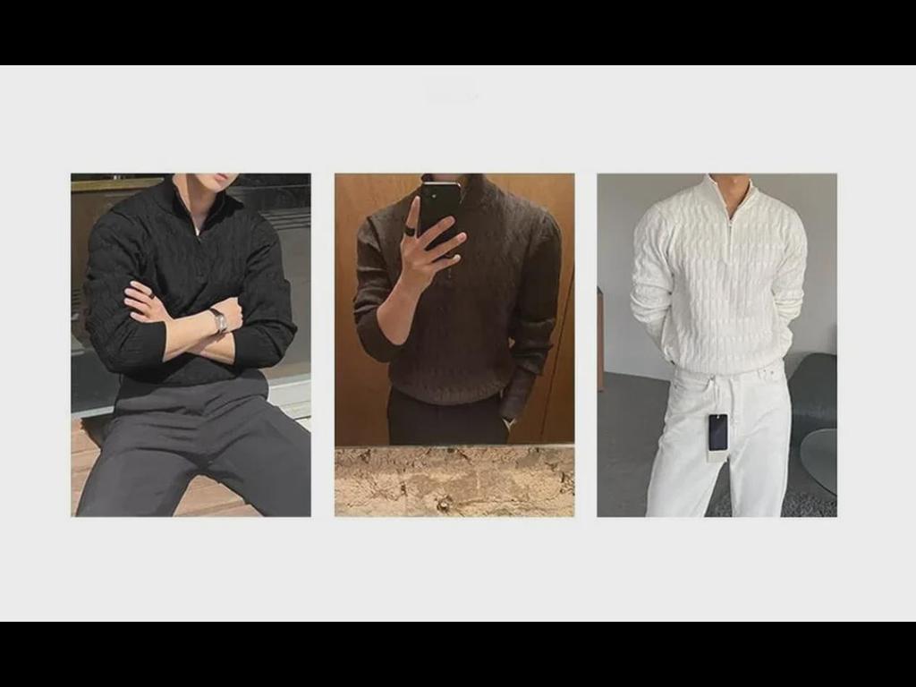 Мужской модный белый свитер-пуловер с полуводолазкой на молнии