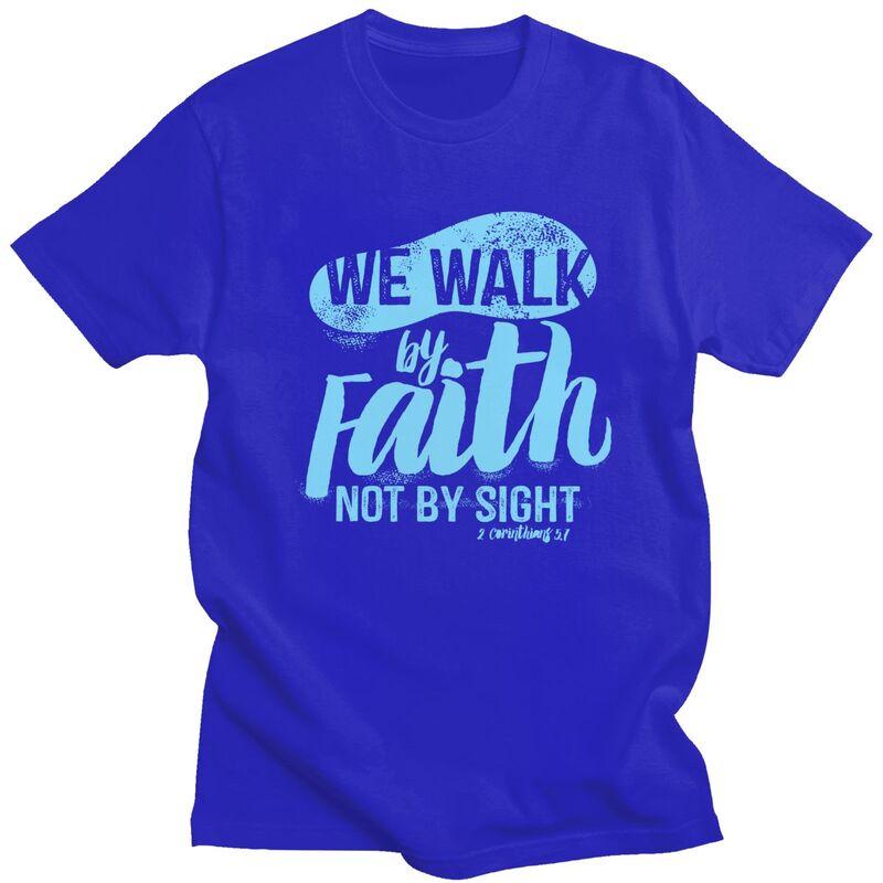 Мужские футболки на заказ в винтажном стиле 'Walk By Faith Not By Sight', повседневные, из чистого хлопка, оверсайз, подарок