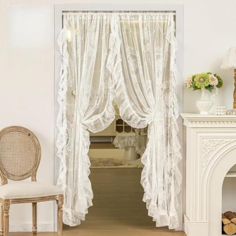 Elegant Floral Lace Sheer Curtain With Rod Set Living Room Dining Decor