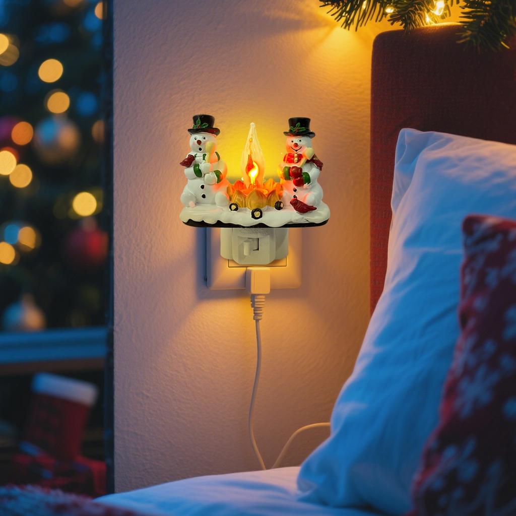 Christmas Night Light, 3D Christmas Snowman Nightlight, Christmas Eve Flickering Night Light Gifts For Family, 120V Plug-in Powered For Festiv