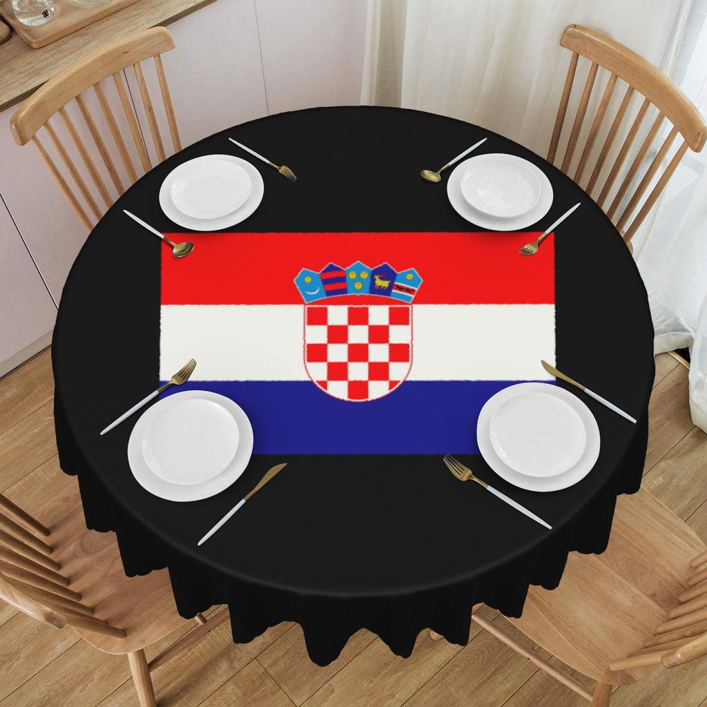 Round Flag of Croatia Tablecloth 70 inches Kitchen Dinning Table Cloth Spillproof Table Covers