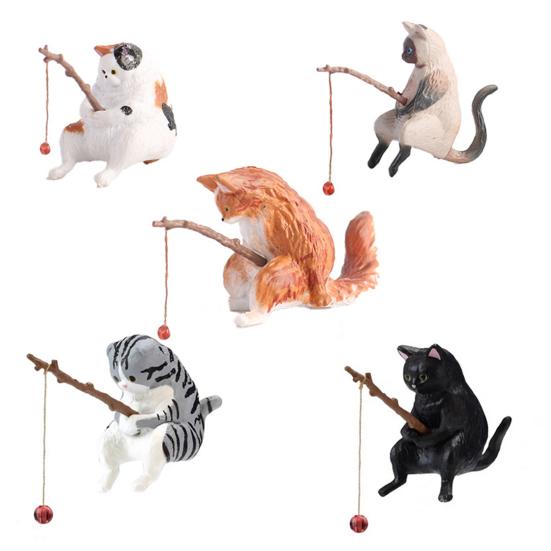 Cat Fishing Figurine Mini Resin Cute Cat Statue Miniature Fish Tank Landscaping Aquarium Decor for Fairy Garden Home Decor