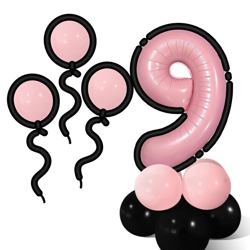 Comic Style Black Powder Digital Balloon Column Children'S First Birthday Party Decoration Scene Arrangement Photo Props