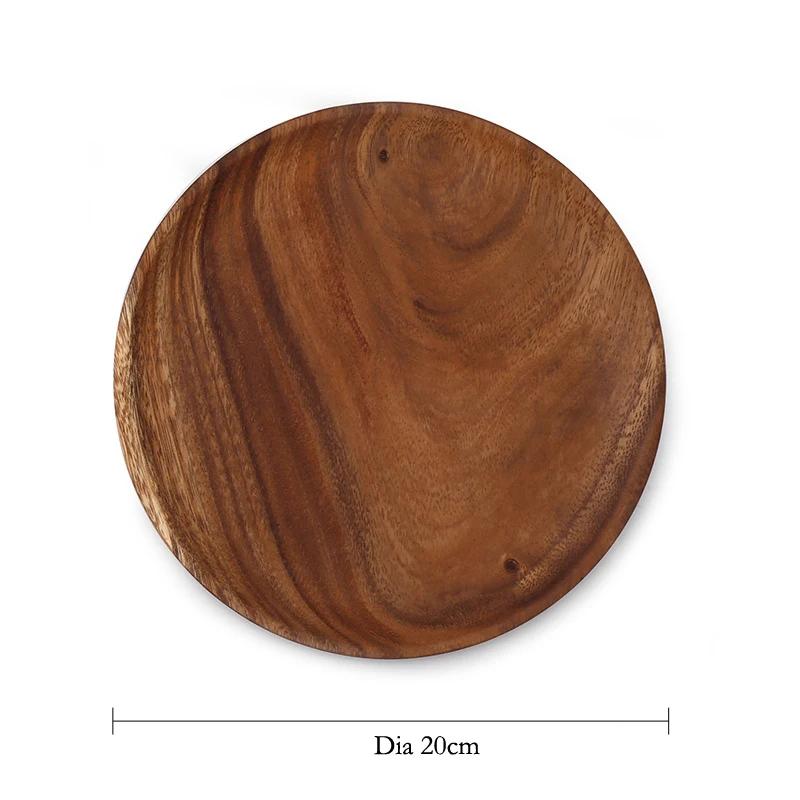 4 шт. Круглая деревянная тарелка Поднос для сервировки Тарелки для закусок, десертов, снеков Обеденная тарелка Поднос для фруктов и еды Тарелка из акации Посуда