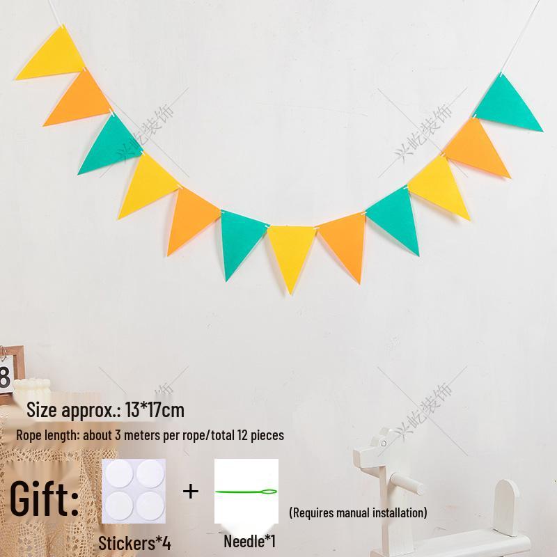 Yellow-Green Felt Pennant Bunting for Kids' Birthday or Kindergarten Decor