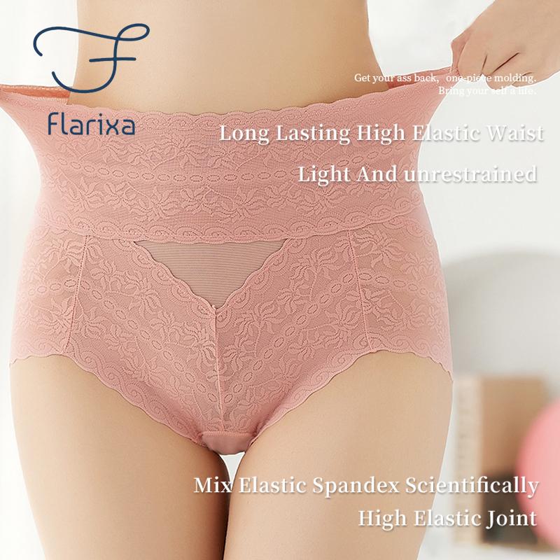 Flarixa Женские сексуальные кружевные трусики с высокой талией, трусы с контролем живота, цветочная перспектива, нижнее белье, женские полые прозрачные трусы