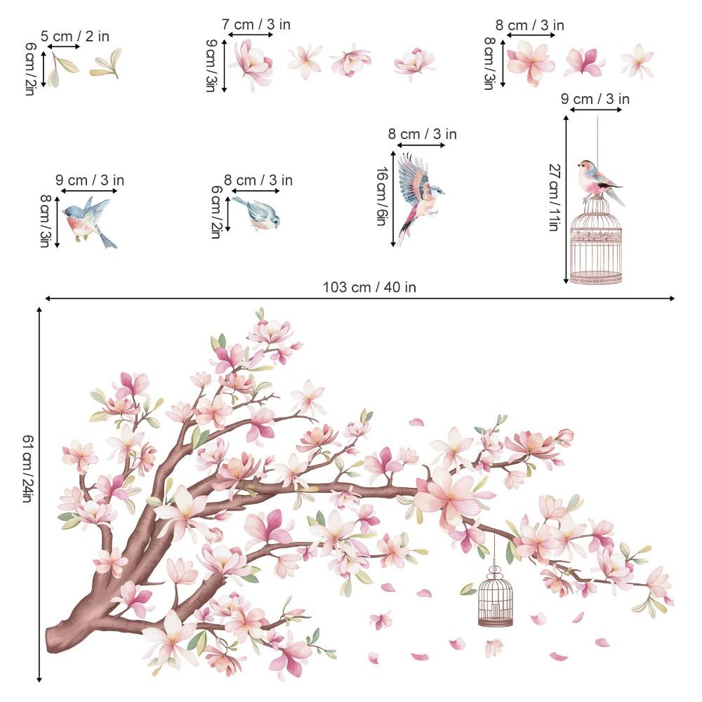 23,62 дюйма*11,81 дюйма Наклейки на стену «Цветы вишни», Летающие птицы, Наклейки на стену «Дерево», Спальня