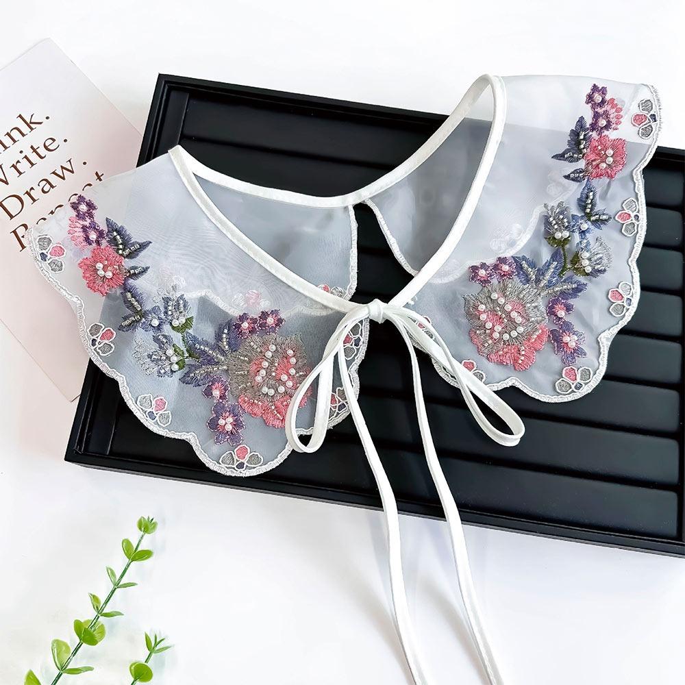 Cute Colorful Embroidery Fake Collar Hollow Detachable Scarf Shawl Organza False Collar For Girls Shirt Skirts Sweater All Match