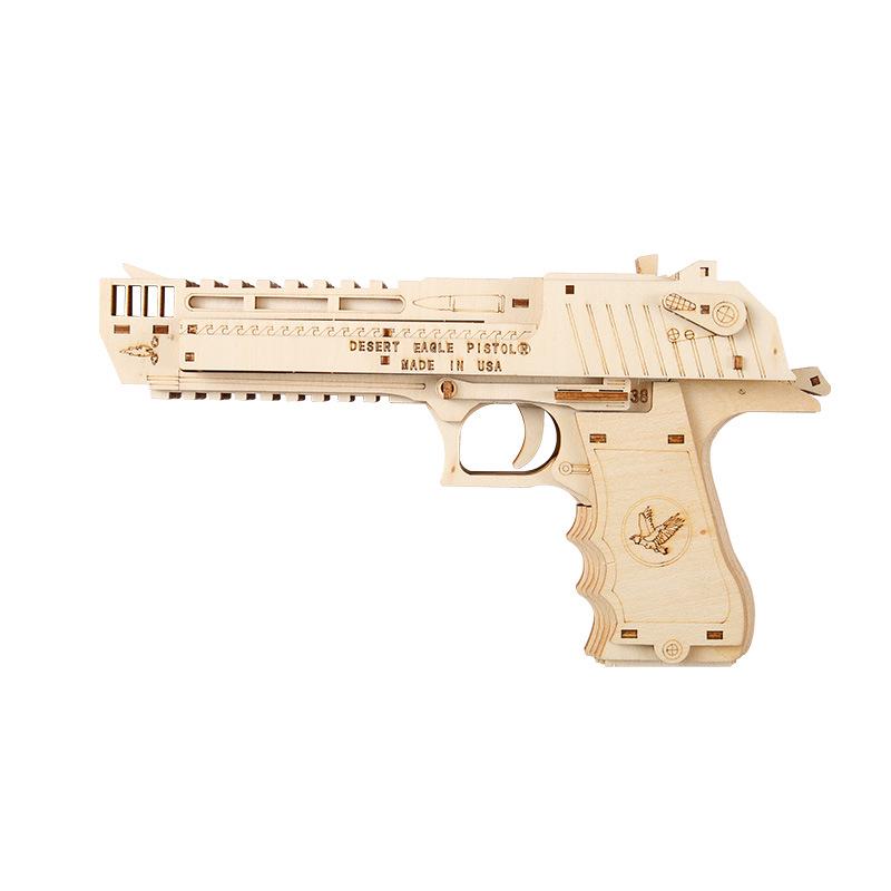 Wooden Desert Eagle 3D Puzzle Model - Rubber Band Gun Building Blocks Educational Toy