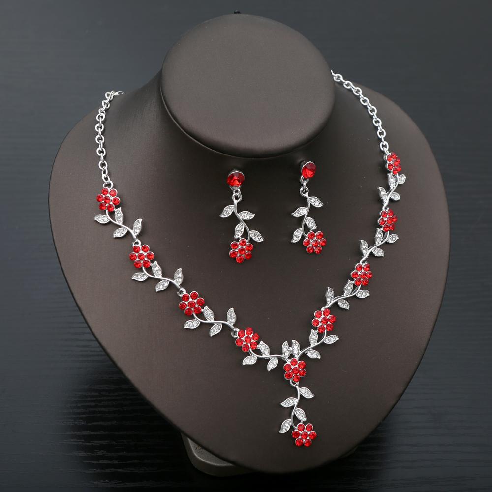 Exquisite Fashion Rhinestone Bride Zircon Sets Women Luxury Flower Choker Necklace Earrings Wedding Dress Bridal Necklace Sets