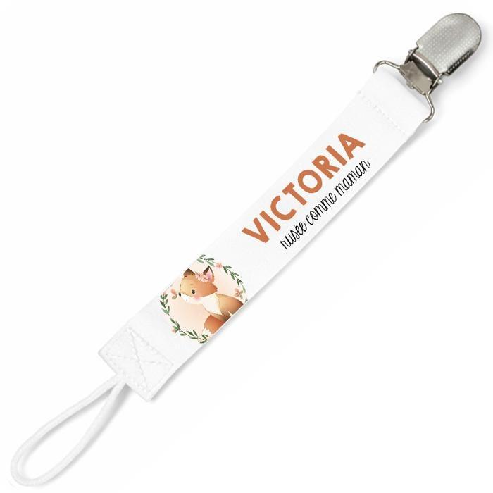 Planetee Attache tétine pour prénom VICTORIA rusee comme Maman Renard | Attache sucette cadeau naissance