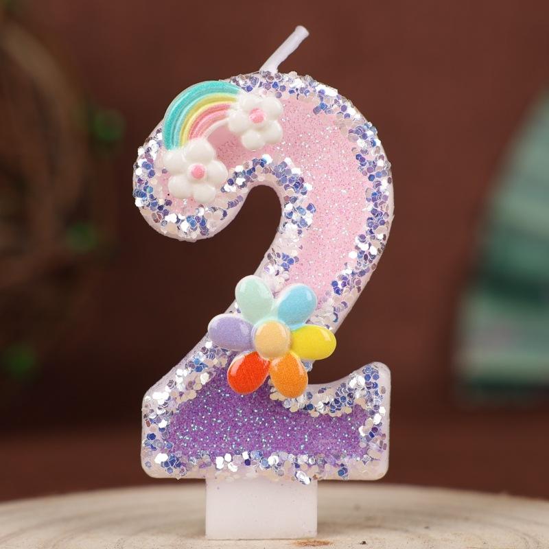 Flowers Rainbow Handmade Numbers Birthday Candles Cake Decoration Party Festive First Year Number Candles 0-9