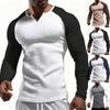 Мужская футболка с V-образным вырезом, цветная блочная, с длинным рукавом, повседневная, спортивная, облегающего кроя, топ