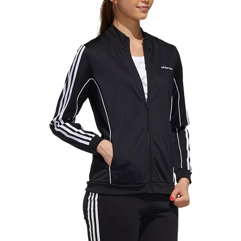 adidas Женская куртка Neo Retro Sports с воротником-стойкой и полосатыми рукавами, на молнии, черная GP5805