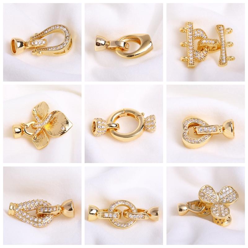 18K Gold Plated Teardrop Connector For Bracelet Making,Inlaid Zircon Pearl Clasps Fastener Accessory Parts Material Wholesale
