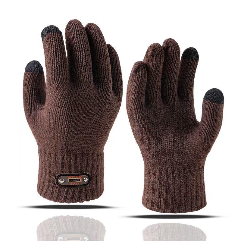 Мужские перчатки зимние утолщенные теплые плюшевые шерстяные зимние для холодной погоды для велоспорта осень-зима вязаные новые модели