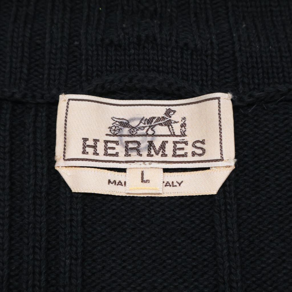 HERMES Driver's knit wool cotton tops L blackUsed