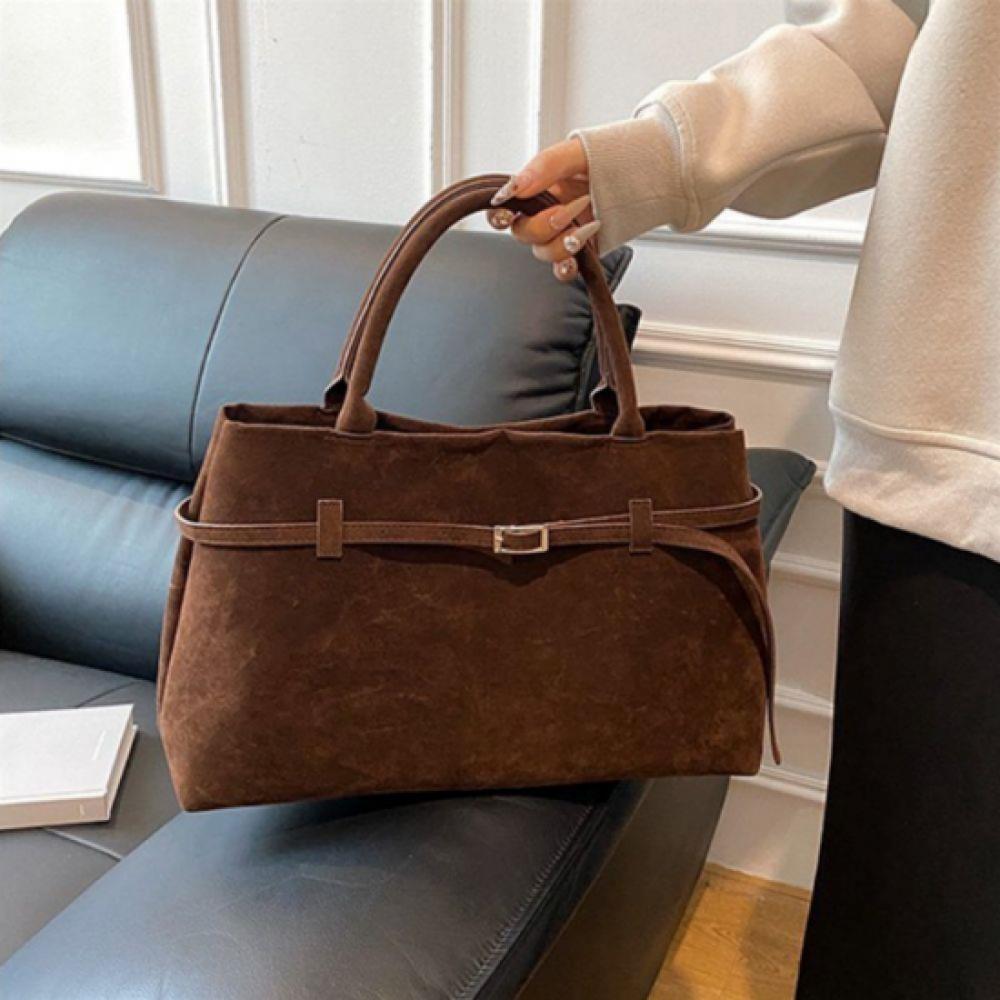 New ArrivalS Open Run Women S Suede Square Tote Bag With Belt Decoration