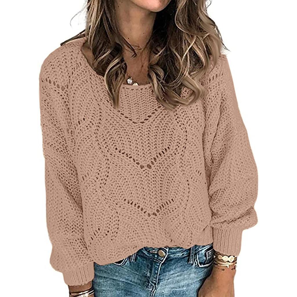Women's Long Sleeve Lightweight Loose Casual Hollow Out Sweaters Solid Color Pullover Jumper Tops