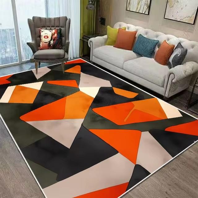 Nordic Style Orange Geometry Large Living Room Carpet Modern Decoration Bedroom Soft Non-slip Carpet Large Area Sofa Side Rug