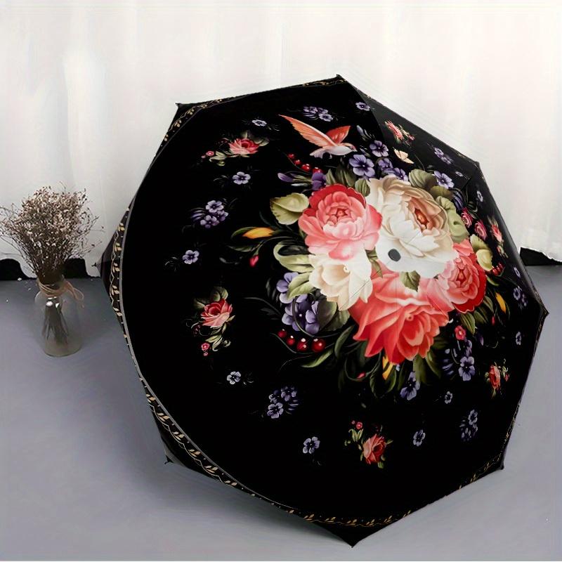 Автоматический зонт Retro Flowers 3 - Открытие одним нажатием, Ветрозащитный и Портативный для Путешествий и Официальных Мероприятий - Идеальный Подарок дл