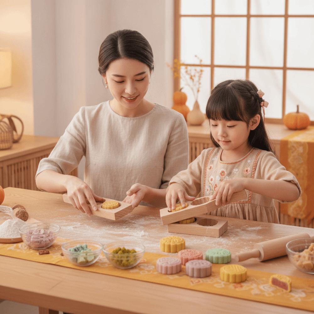 Double Slot Wooden Mooncake Mold Clear Texture Traditional Dessert Press Family DIY Activity