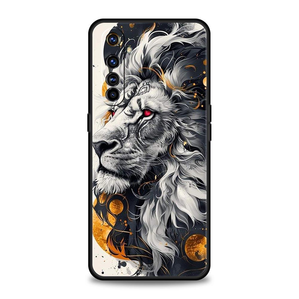 Cross Pattern Bicolor Lion Case For Realme C67 C63 C55 C53 C35 C25 C21 GT 2 3 5 6 10 11 12 13 Pro Plus 5G Soft TPU Phone Cover
