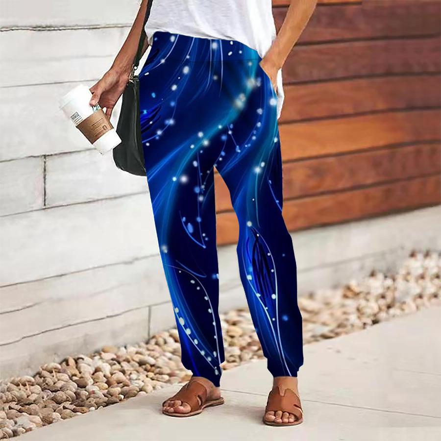 Женские брюки с абстрактным принтом, на шнуровке, с эластичной талией, свободные брюки, повседневные длинные брюки, брюки с карманами