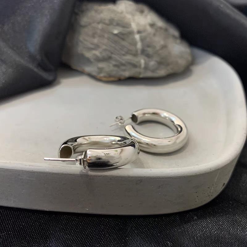 BF CLUB 925 Sterling Silver Vintage Earrings For Women Trendy Gold Round Earring Jewelry Prevent Allergy Party Accessories
