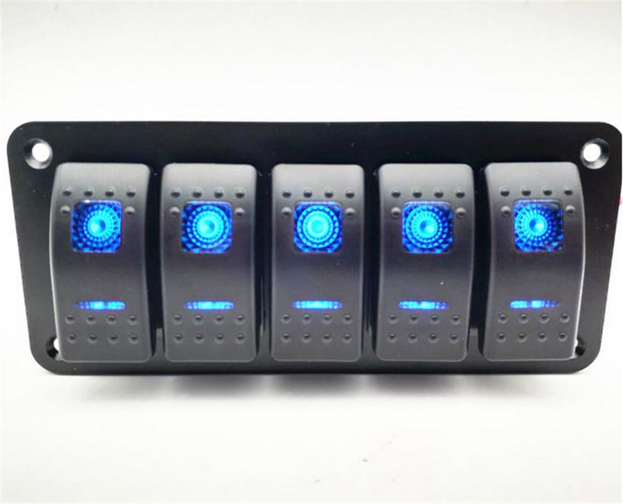 5 Gang On/Off Rocker Switch Panel Dual LED Light Car  Marine Boat Waterproof 12V/24V
