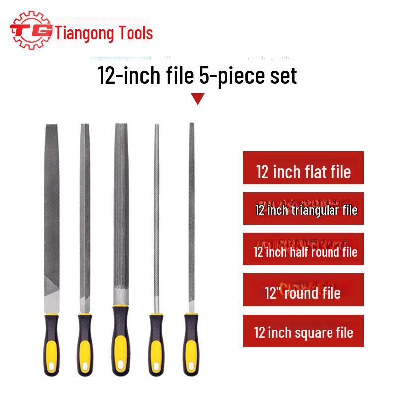 Набор напильников по дереву Tiangong из высокоуглеродистой стали: Треугольный, Нож для тычков, Круглый напильник для верстачных работ и шлифовки.