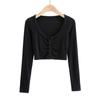 Slim V-neck Long Sleeve Bottomed Womens Tops And Blouses High Street Solid Color Open Navel Cardigan