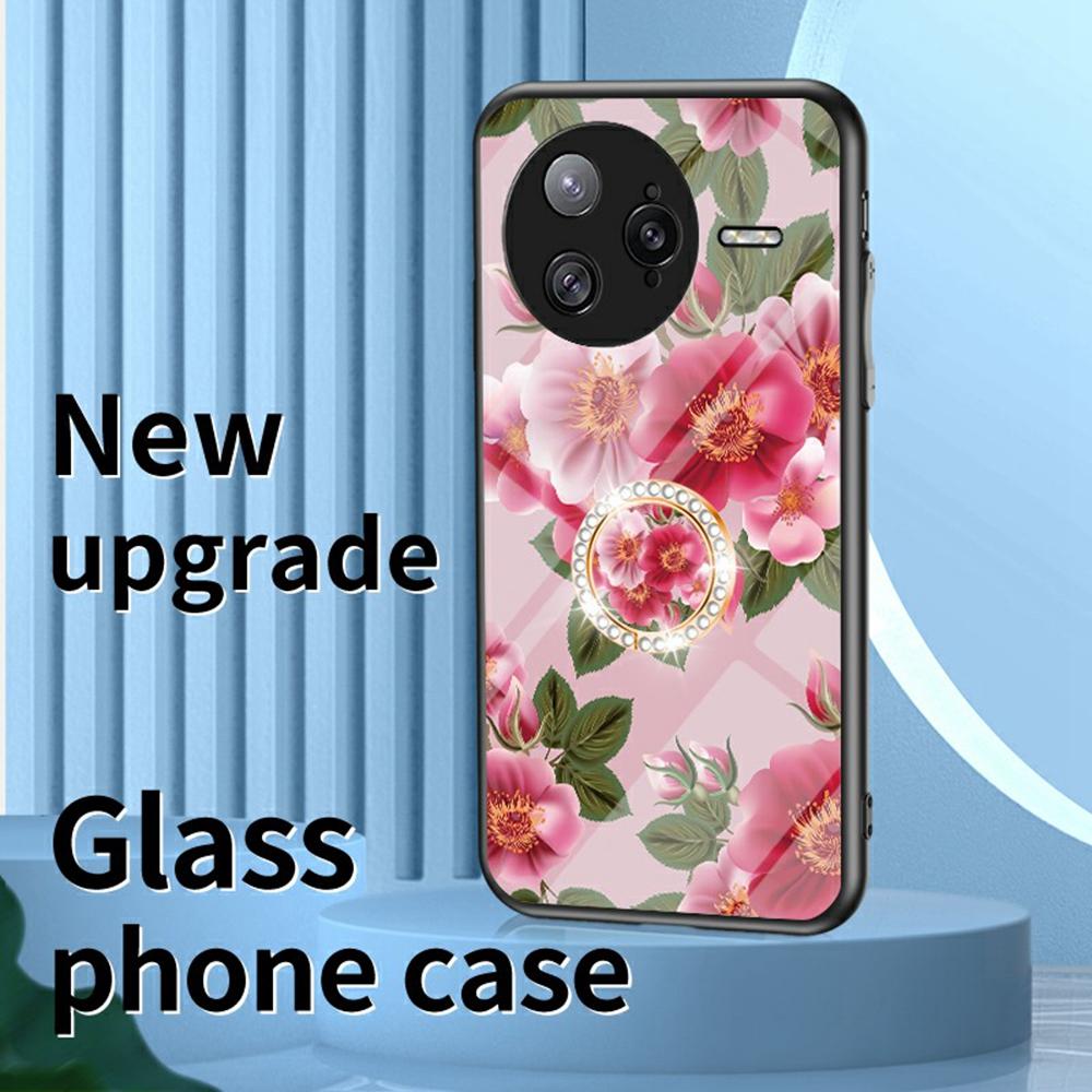 For Xiaomi Poco F7 Ultra 5G/Redmi K80 Pro 5G Case Floral Pattern TPU+Tempered Glass Protective Phone Cover