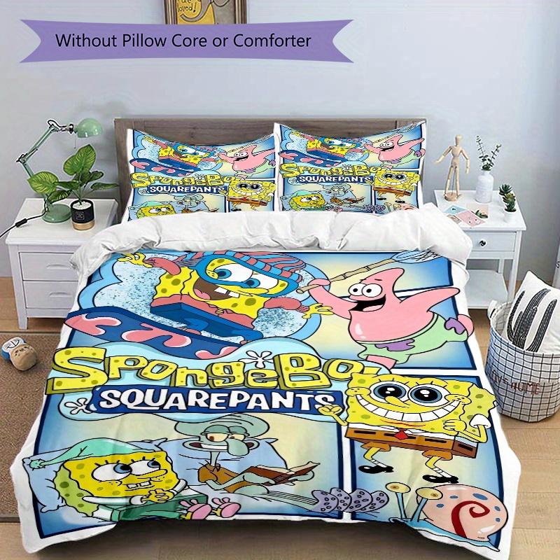 3pcs Handsome SpongeBob Quilt Cover Set (1 Quilt Cover + 2 Pillowcases Without Pillow Core), High-Definition Printing for Home and Dormitory.F020