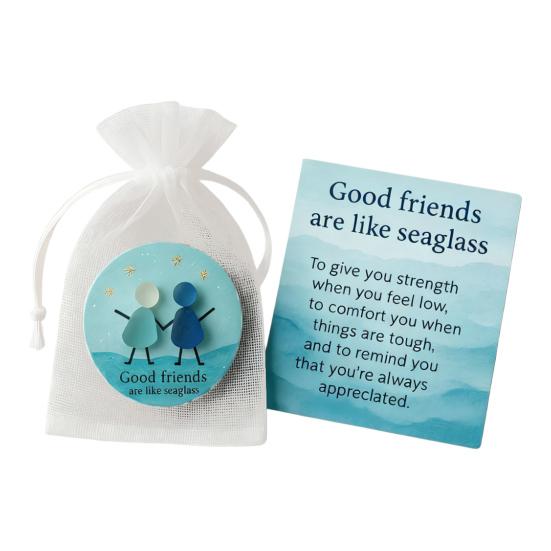 Friendship Sea Glass Christmas Ornament Inspirational Card with Acrylic Charm In Mesh Bag Meaningful