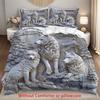 Комплект пододеяльника с 3D-принтом белого волка и леса (1 Пододеяльник + 2 Наволочки Без Вставки) Всесезонное полиэстеровое постельное белье