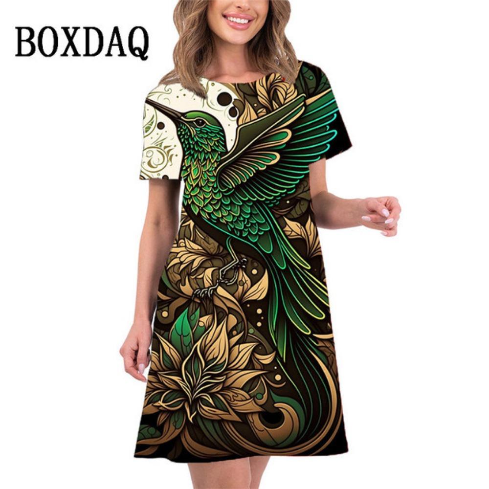 2026 new summer women's elegant christmas tree print mini dress short-sleeved loose casual beach sweet dress