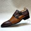 Men's Handmade Brown Monk Shoes Double Buckle Genuine Cow Leather Luxury Wedding Business Formal Basic Men's Footwear