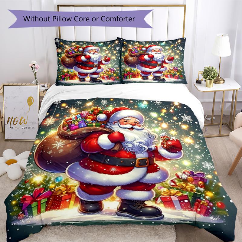 3pcs Christmas Santa Claus Bedding Set Duvet Cover Closure Includes 1 Duvet Cover & 2 Pillowcases, Soft and Comfortable for All Seasons.