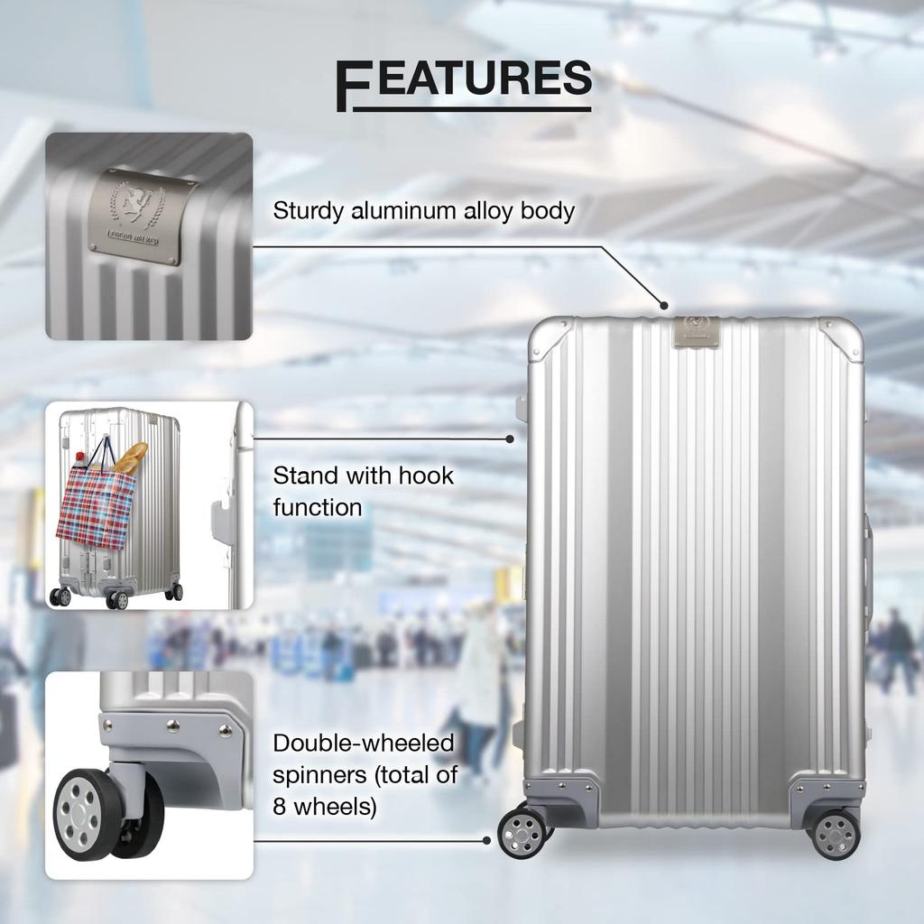 Чемодан Каркас Жесткий Чемодан Алюминиевый Сплав Двойные Колеса Гарантия 36L 53 см 4 кг Серебристый [Legend Walker] 1510-48-Silver